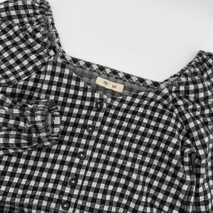 Madewell Black White‎ Gingham Square Neck Puff Sleeve Cropped Top Womens XS